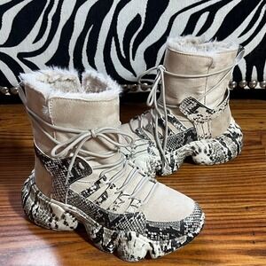 Cape Robbin Beige Snake Print Fur Lined Platform Boots Size 7M